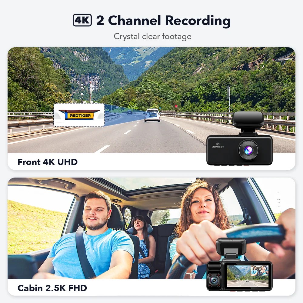REDTIGER 4K 3 Channel Dash Cam Front and Rear, Dash Camera with 5G WiFi, Front Inside and Rear Triple Car Camera with 64GB Card, GPS, IR Night Vision, 24H Parking Mode, G Sensor - Image 9