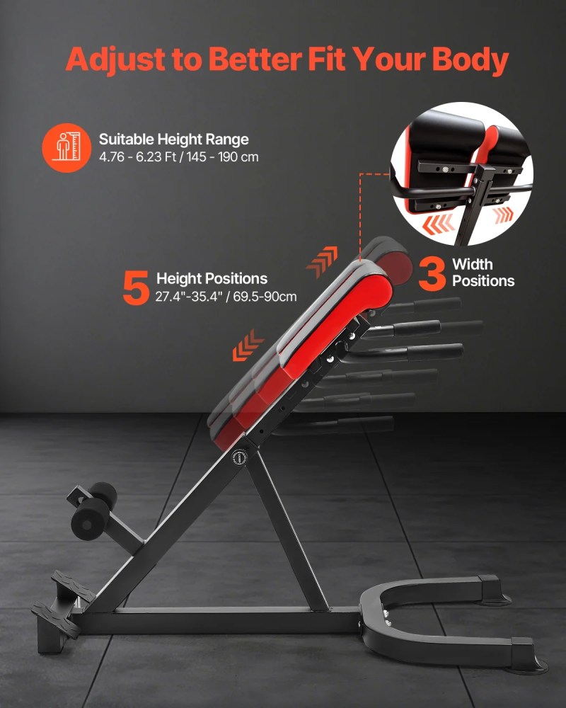 VEVOR Roman Chair Hyperextension Bench, 300 lbs Adjustable Extension Machine, Multi-Function Exercise Equipment for Glute, Hamstring, Lower Back, and Ab Workout, Fitness Weight Bench for Home Gy - Image 4