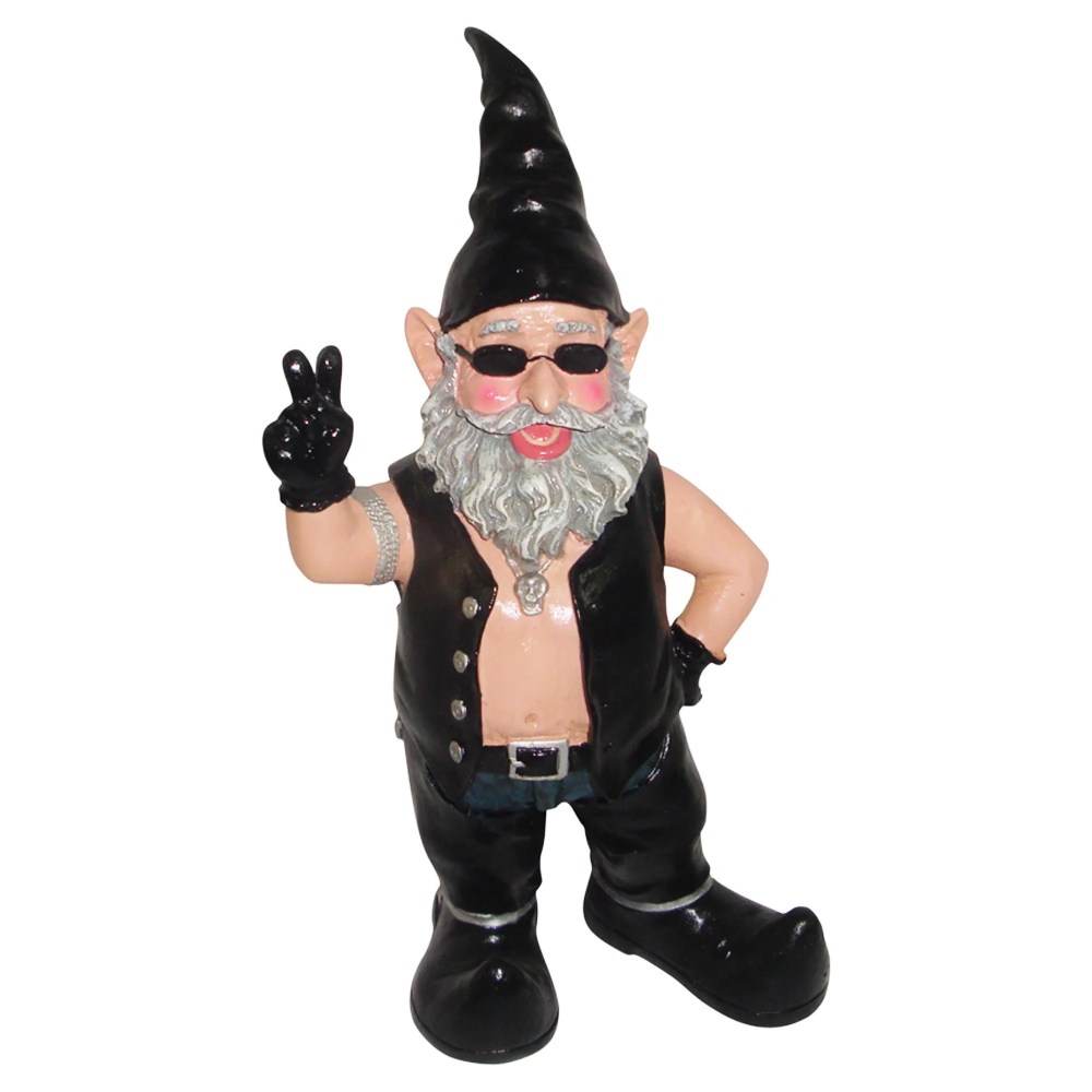 Homestyles Peace Sign "Biker Dude & Babe" the Biker Gnome Riding Her White Hog in Leather Motorcycle Gear Large Outdoor Garden Statue 14.5"H and 12"H - Image 2