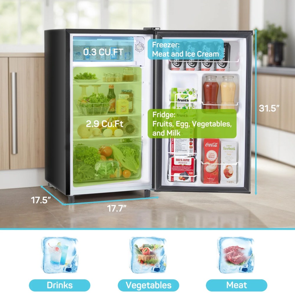 TINKLE WELL 3.2 Cu Ft Mini Fridge with Freezer,Compact Single Door Refrigerator,Energy Efficient,Low Noise,Adjustable Thermostat for Bedroom,Dorm,Office,silver - Image 5