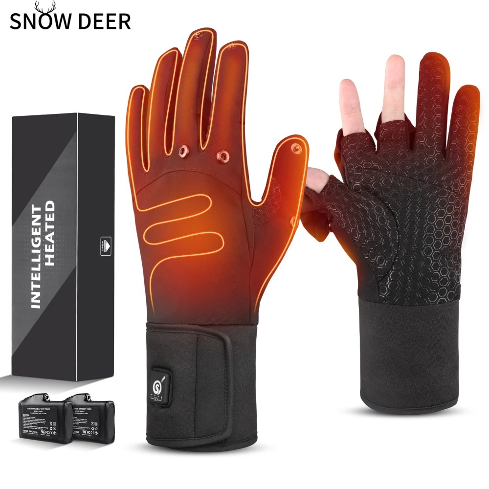 SNOW DEER Heated Fishing Gloves for Women Men Rechargeable Waterproof, Finger Dexterity Electric Heated Gloves for Cold Weather, Winter Hand Warmers Gloves for Hunting Photography Cycling Working