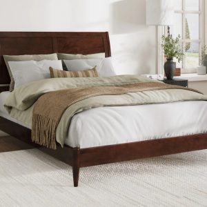 AFI Valencia Queen Solid Wood Low Profile Sleigh Platform Bed,Walnut