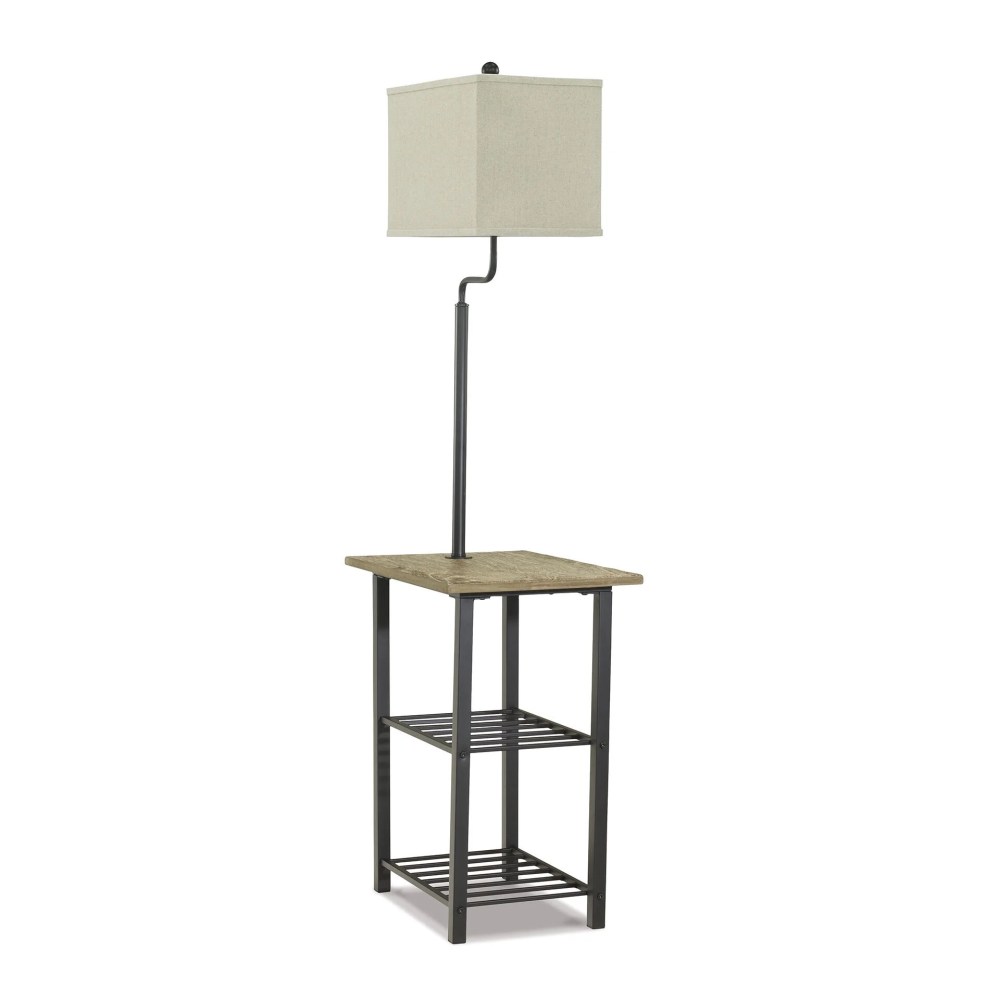 Signature Design by Ashley Shianne Metal Tray Floor Lamp, Brown/Black, End Table Lamp with Shelves and 3-Way Switch