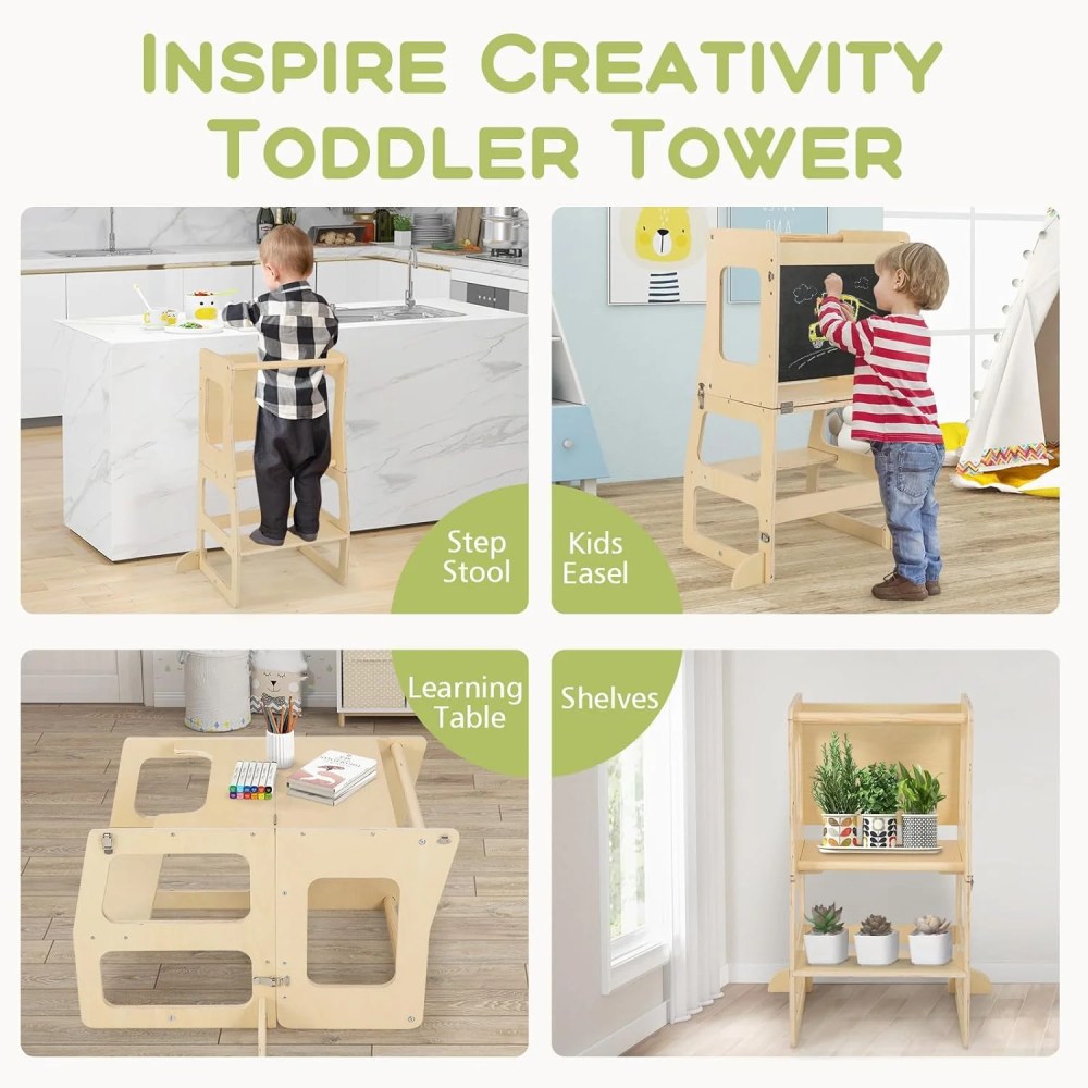 OLAKIDS Climbing Toys for Toddlers, 8 in 1 Foldable Wood Pikler Montessori Jungle Gym with Toddler Tower Angle Adjustable Ladder Ramp Slide, Indoor Kids Playground Climber Triangle Set (Colorful) - Image 3