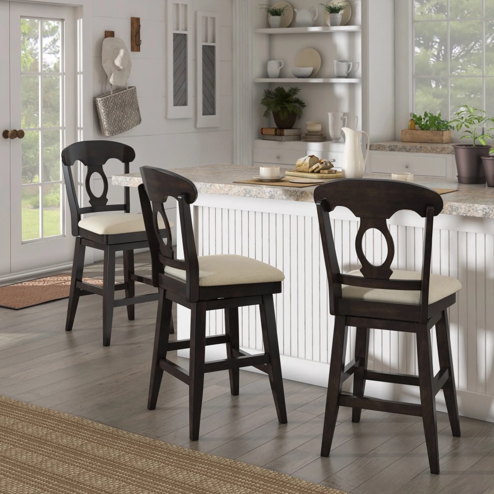 Weston Home Sheena Napoleon Back 24-inch Counter Height Wood Swivel Stool,Antique Black
