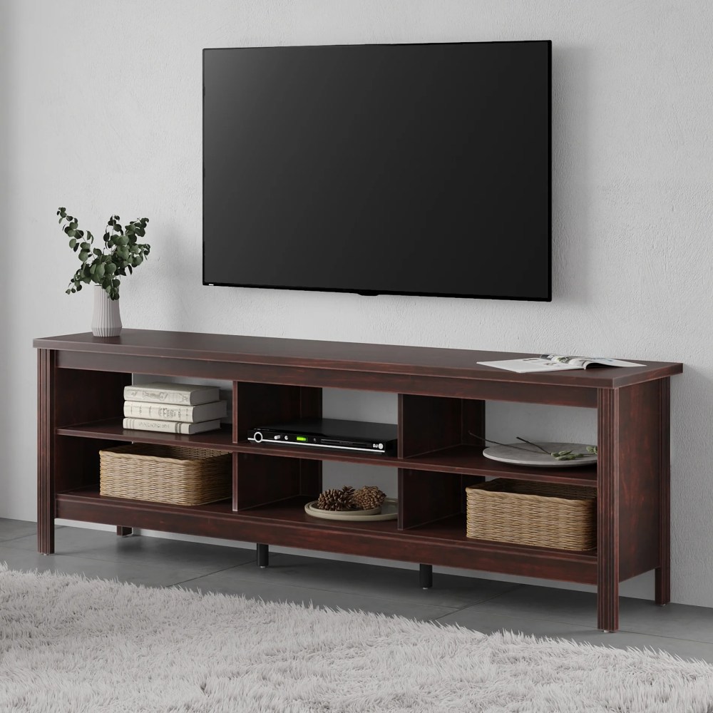 Wampat Farmhouse TV Stands for 75 inch Flat Screen Wood Media Console Storage Cabinet Entertainment Center,70 inch,Brown