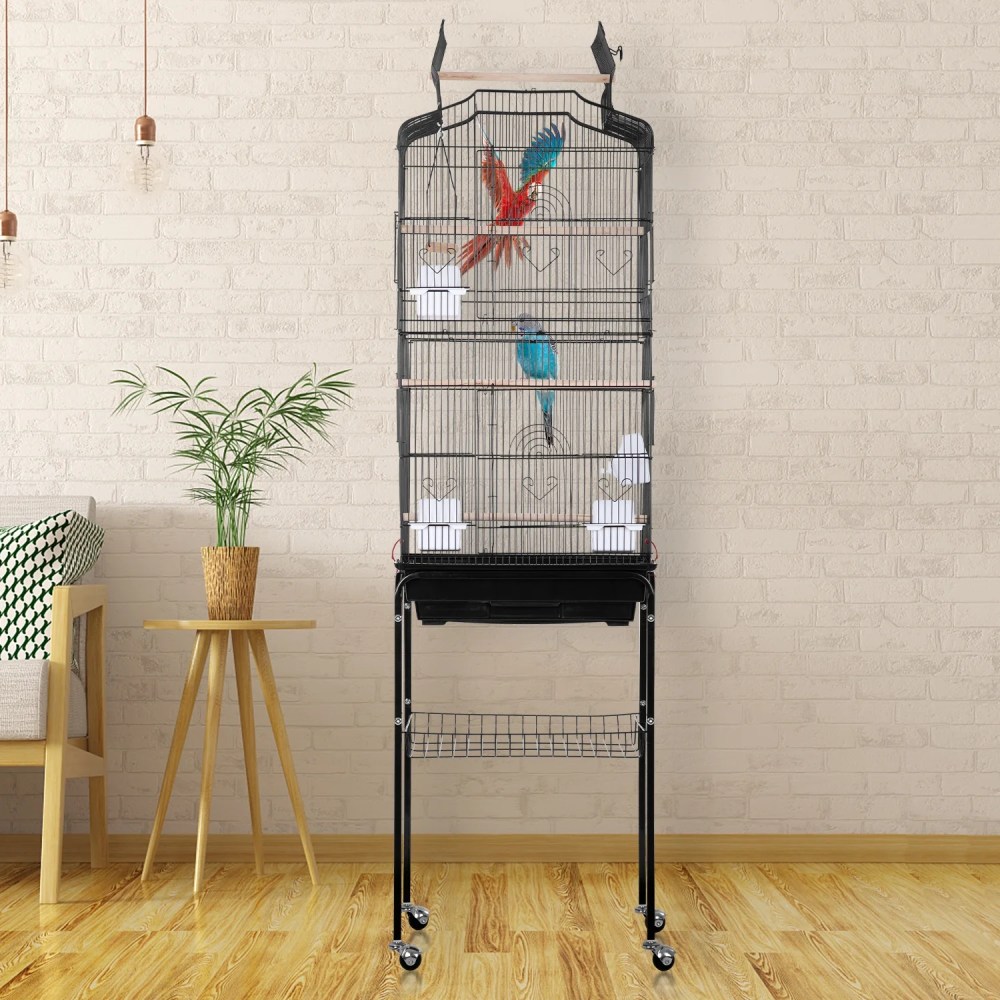 BestPet Large 64 in Metal Flight Cage with Rolling Stand, Black - Image 2