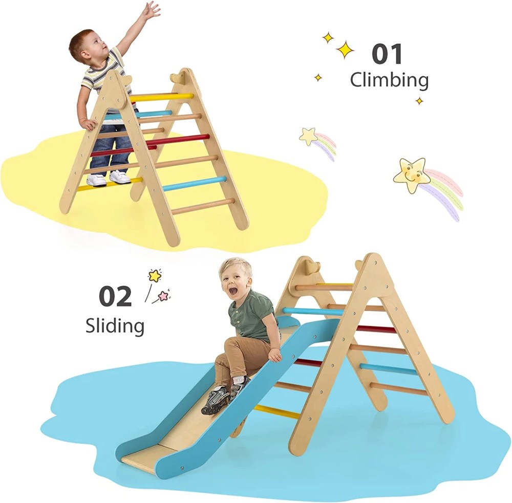 OLAKIDS Climbing Toys for Toddlers, 2 in 1 Montessori Kids Wood Triangle Climber with Ramp Ladder Slide for Gym Playground, Indoor Outdoor Climbing Toy Baby Play Structure Activity Set for Boys Girl - Image 7