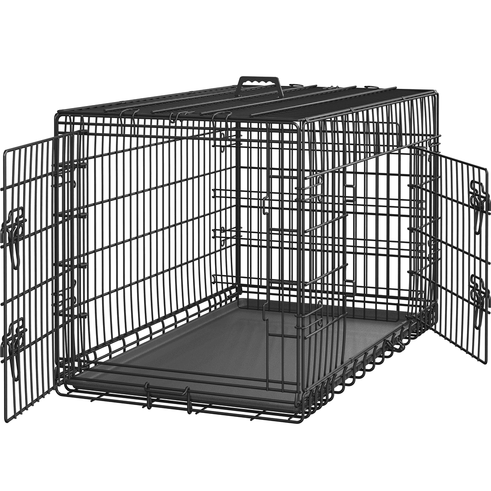Alden Design 42" Dog Crate with 2 Doors and Pull-out Tray for Large Dog, Black