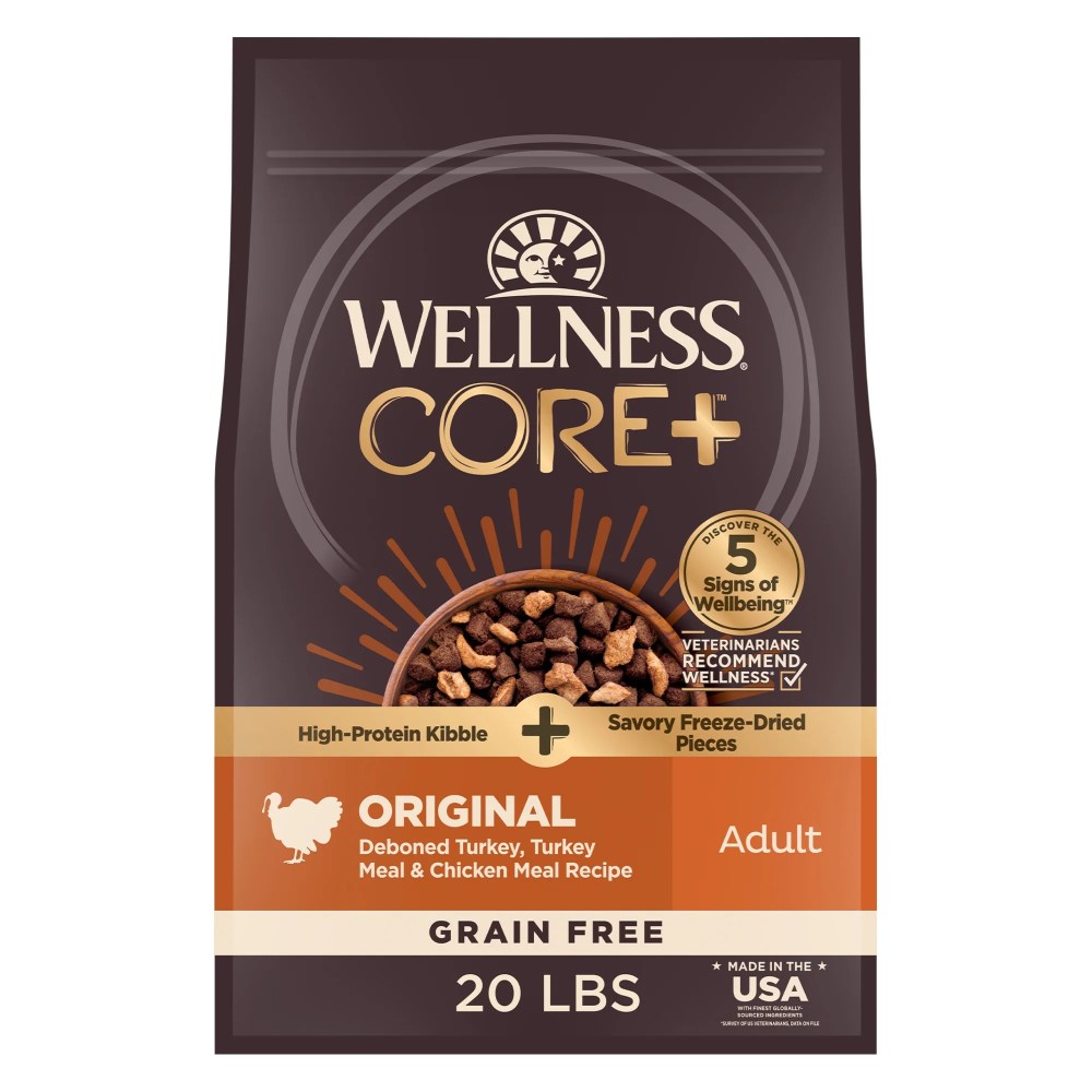Wellness CORE Dry Dog Food with Freeze Dried Pieces,  Grain Free,  High Protein,  Natural,  Original Turkey & Chicken Recipe,  (20-Pound Bag)