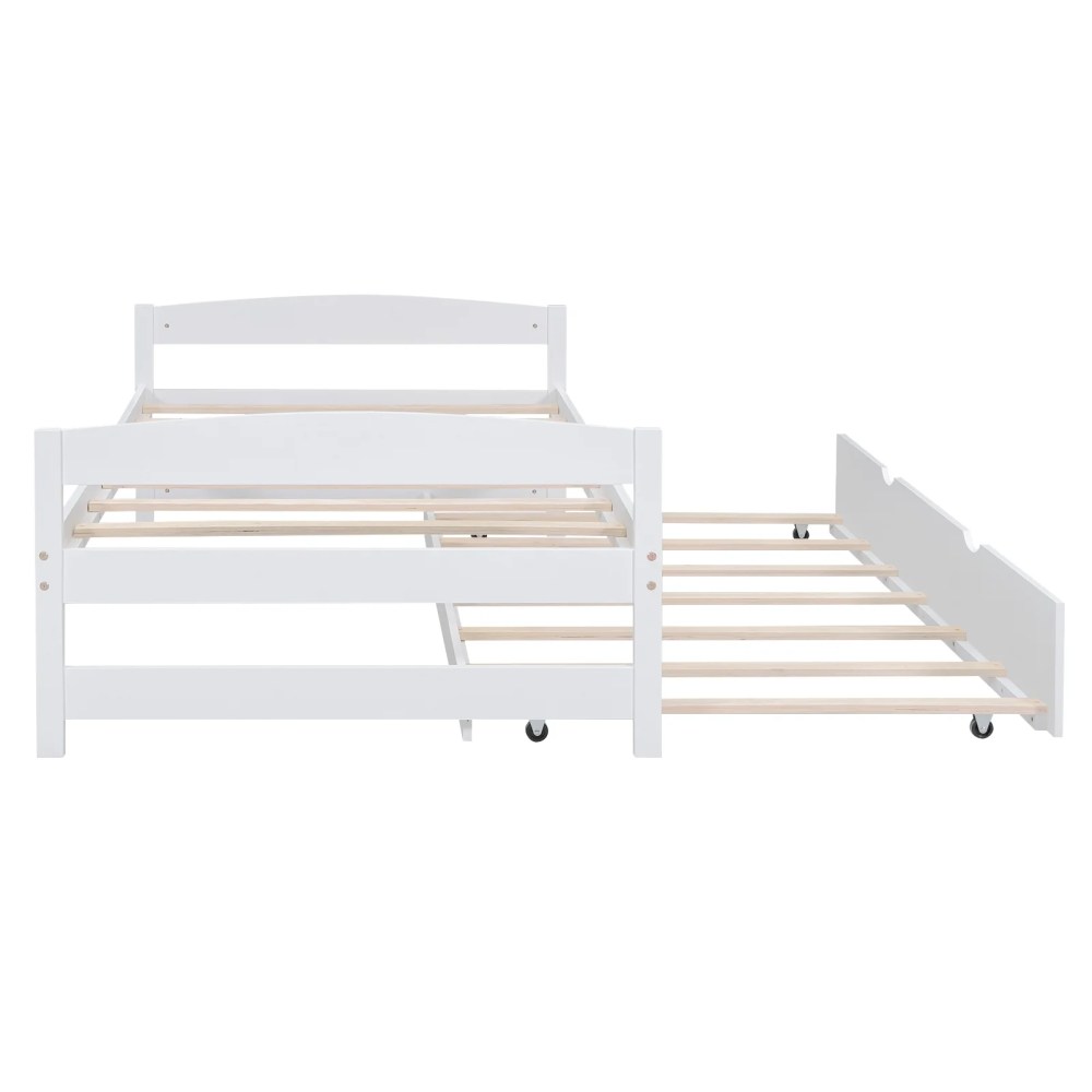 Euroco Twin Size Platform Bed with Trundle, Low Profile Easy Assembly Wood Daybed, White - Image 10