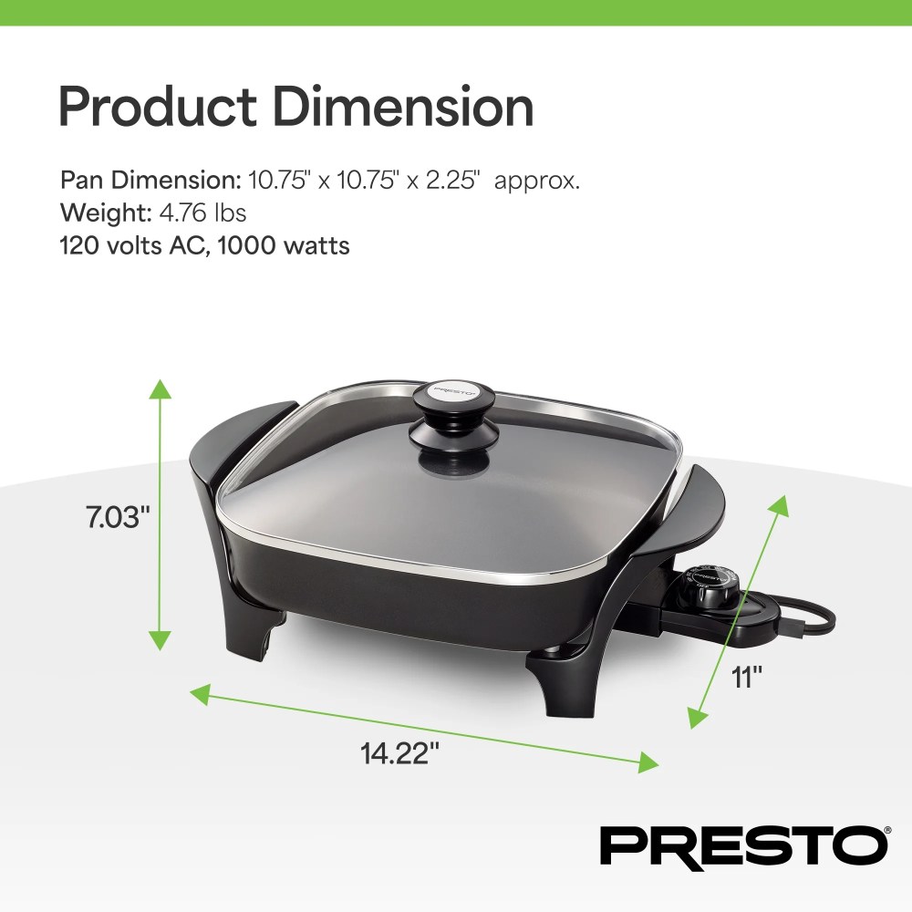 Presto 11" Electric Skillet with Glass Cover - Image 3