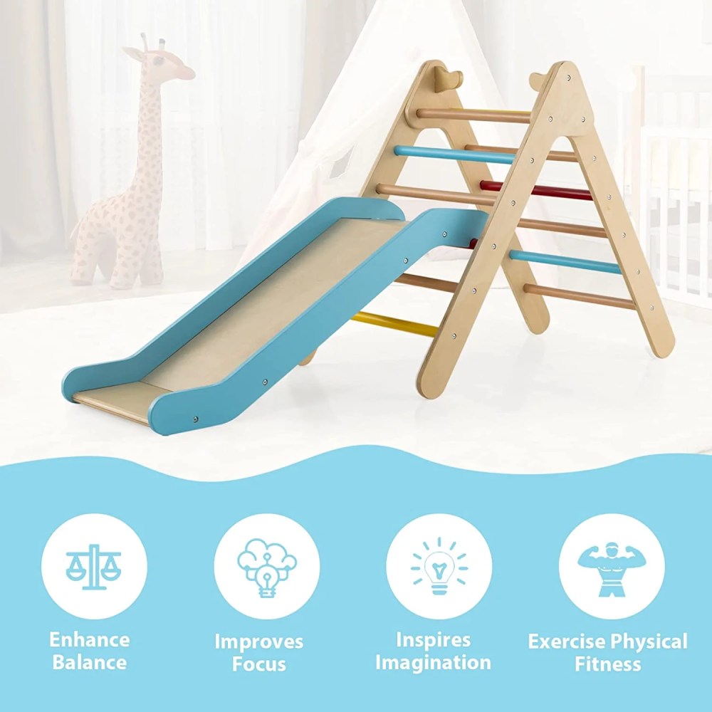 OLAKIDS Climbing Toys for Toddlers, 2 in 1 Montessori Kids Wood Triangle Climber with Ramp Ladder Slide for Gym Playground, Indoor Outdoor Climbing Toy Baby Play Structure Activity Set for Boys Girl - Image 6