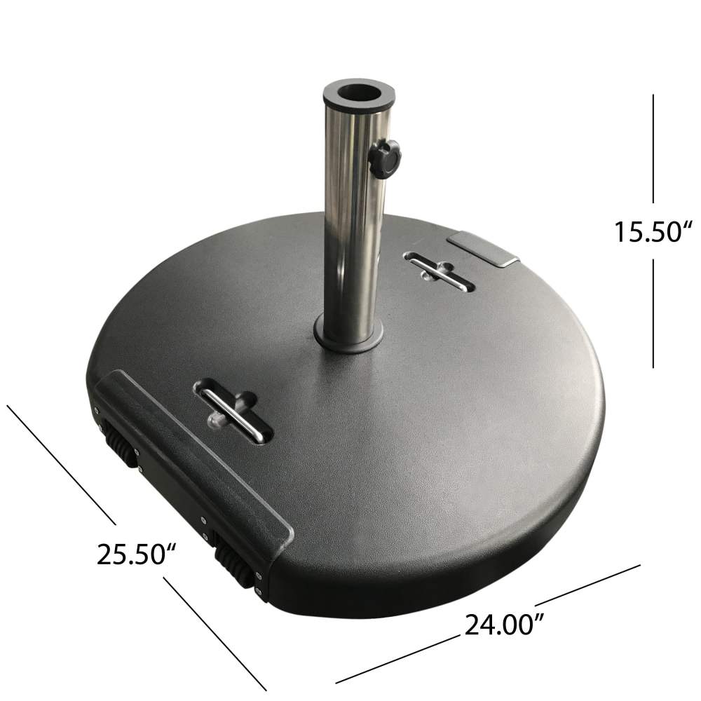 Outdoor 132lb Concrete Circular Umbrella Base with Stainless Steel Collar, Black - Image 4