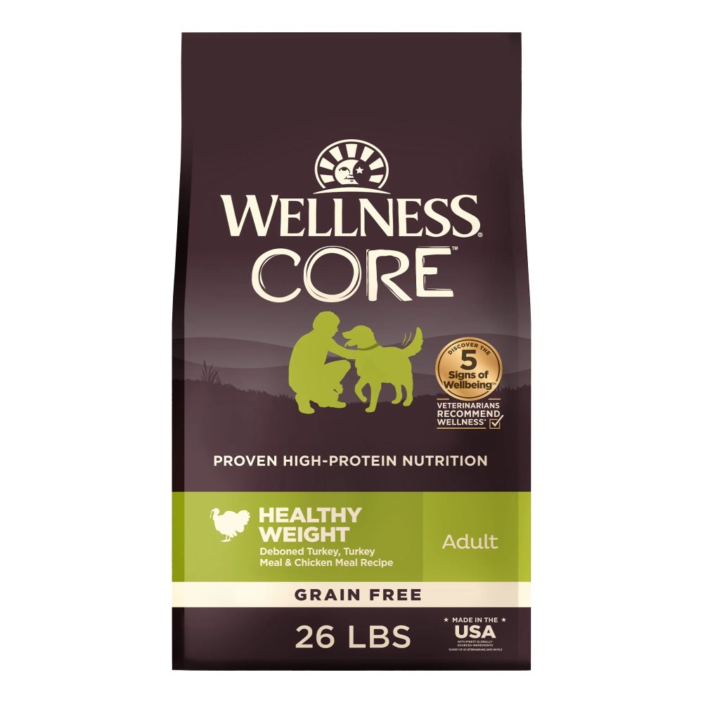 Wellness CORE Dry Dog Food,  Grain Free,  High Protein,  Natural,  Healthy Weight Turkey & Chicken Recipe,  (26-Pound Bag)