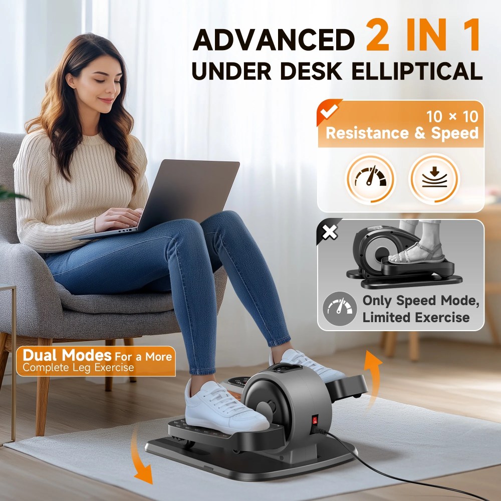 UPGO Under Desk Ellipticals Electric, Elipse Leg Exerciser Fully Assembled, Pedal Exerciser with Remote Control & Non-Slip Pedals Resistance & Speed - Image 4