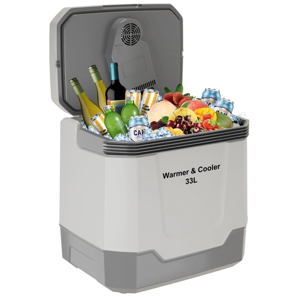 35 QT (33 L) Electric Cooler & Warmer, Portable Car Refrigerator, with Automatic Locking Handle, 12V Car Cooler, 110V AC Home Power Cord, No Ice Needed, for Vehicle, Truck, Travel, Camping