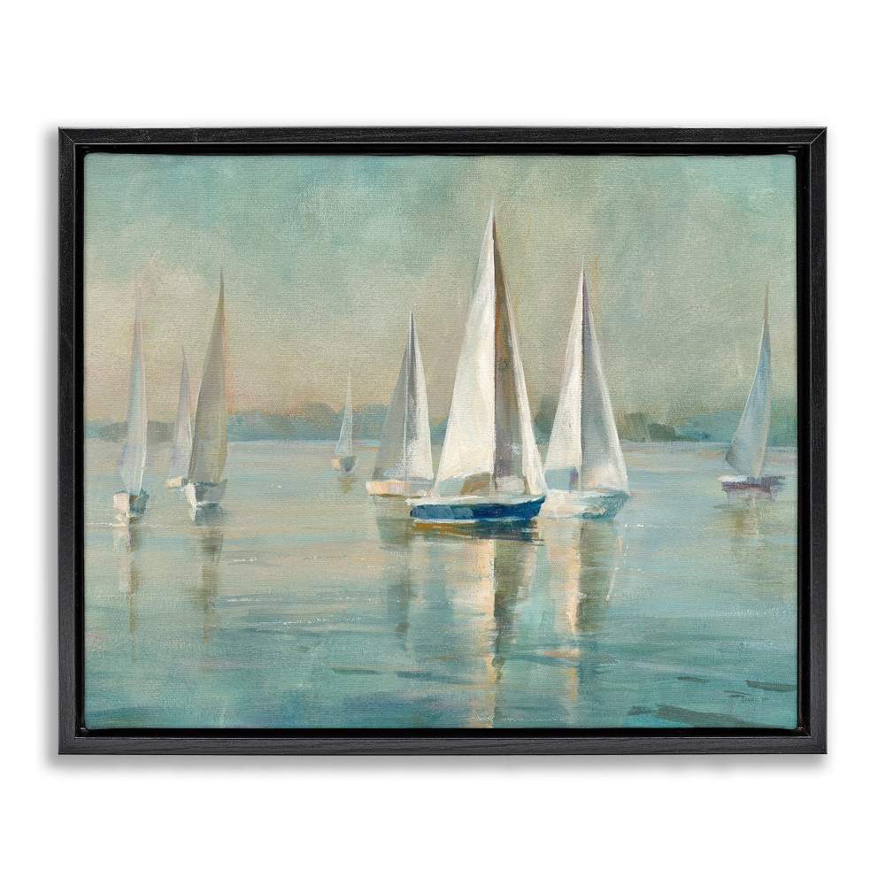 Stupell Industries Traditional Sailboats Water Lake Relaxed Nautical Painting Jet Black Framed Floating Canvas Wall Art, 1620, by Danhui Nai