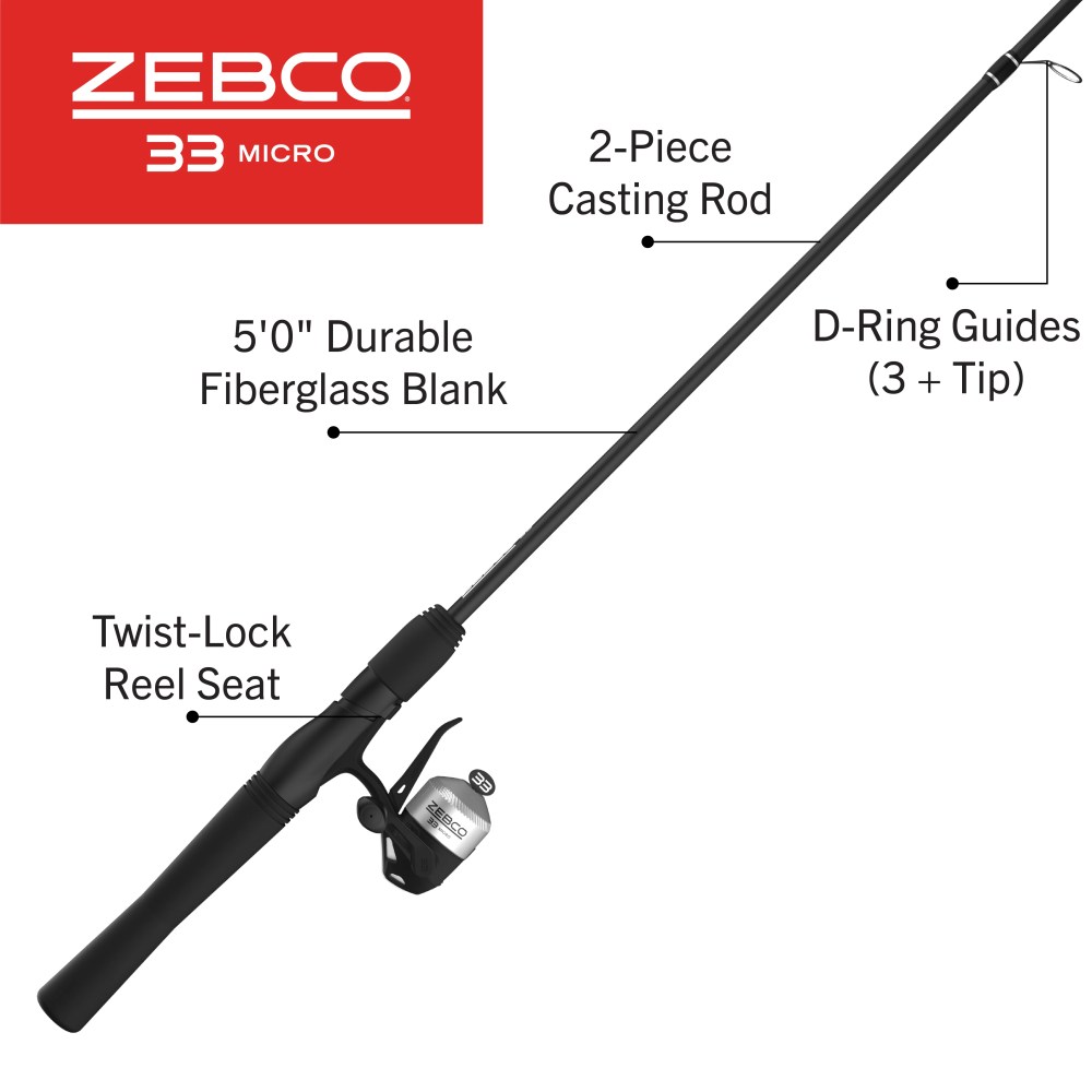 Zebco 33 Micro Trigger Spincast Reel and Fishing Rod Combo, Pre-Spooled 4-Pound Line, Silver/Black - Image 2