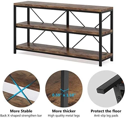 Sofa Table,3 Tiers Sofat Table Narrow Long Sofa Table TV Stand with Shelves for Hallyway,Entryway,Living Room,55 Inch (Brown) - Image 2