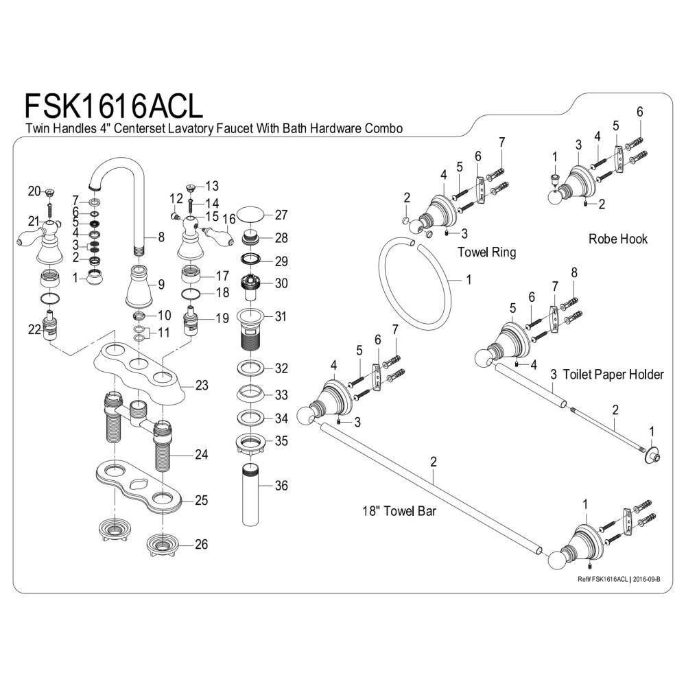 Kingston Brass FSK1616ACL Double-Handle 3-Hole Deck Mount 4-Inch Centerset Bathroom Faucet with 4-Piece Bathroom Accessories Kit in Naples Bronze - Image 5
