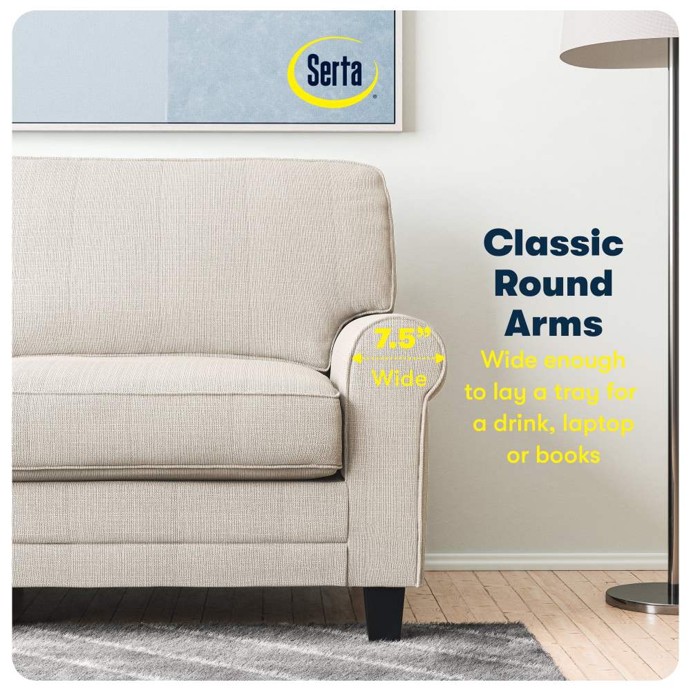 Serta Copenhagen 78" Rolled Arm Sofa, Easy Care Polyester, Loveseat or Couch for Small Spaces, Buckwheat Beige - Image 12