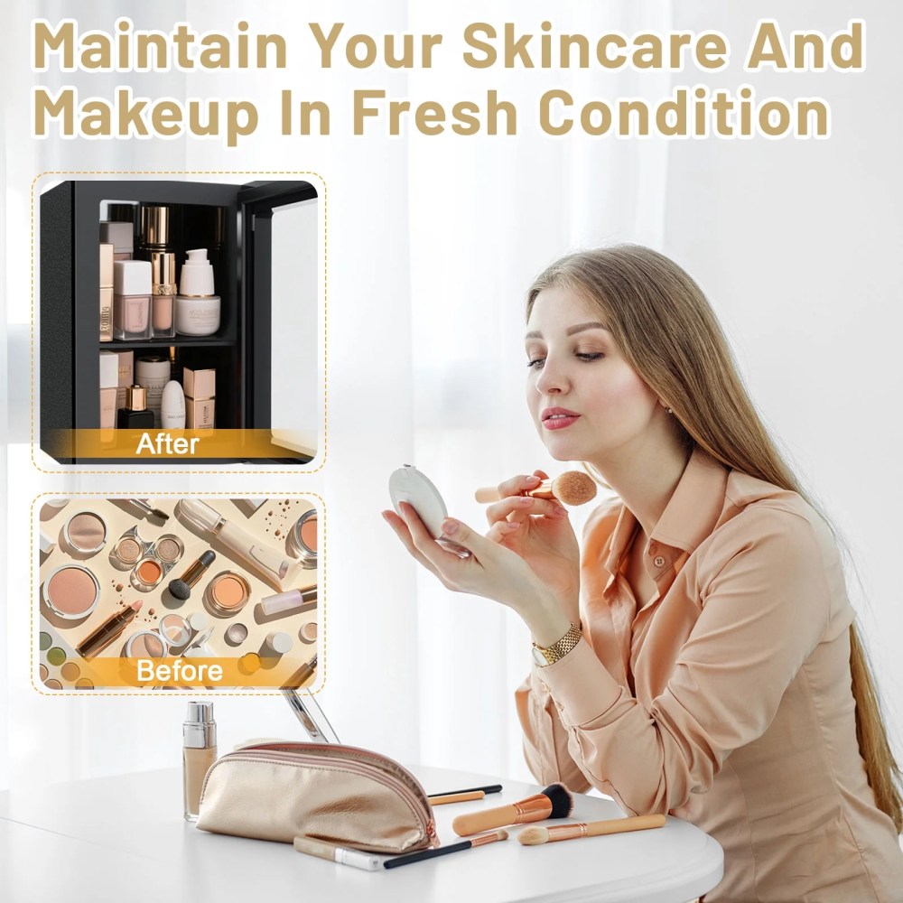 24Can/0.9Cu Mini Refrigerator and Personal Beauty Cooler,Compact Beverage Fridge with Mirror for Beer, Wine - Image 4