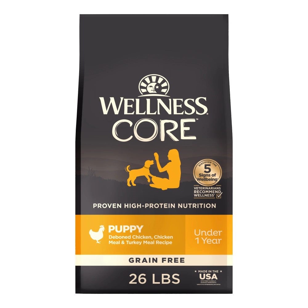 Wellness CORE Puppy Dry Dog Food,  Grain Free,  High Protein,  Natural,  Chicken & Turkey Recipe,  (26-Pound Bag)