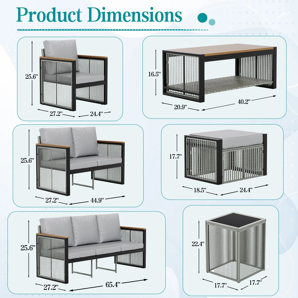 Vicluke 5 Pieces Patio Set Outdoor Furniture Sets Modern Chair Conversation Sets with Ottoman & Coffee Table for Yard and Bistro - Image 4