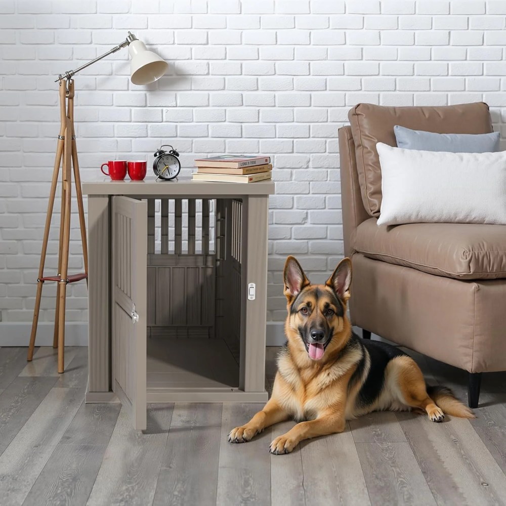 30x21x25in Heavy-Duty Resin Dog Crate for Large Dogs-Weatherproof, Ventilated, Lockable Door Indoor/Outdoor Portable Kennel (Light Coffee) - Image 5