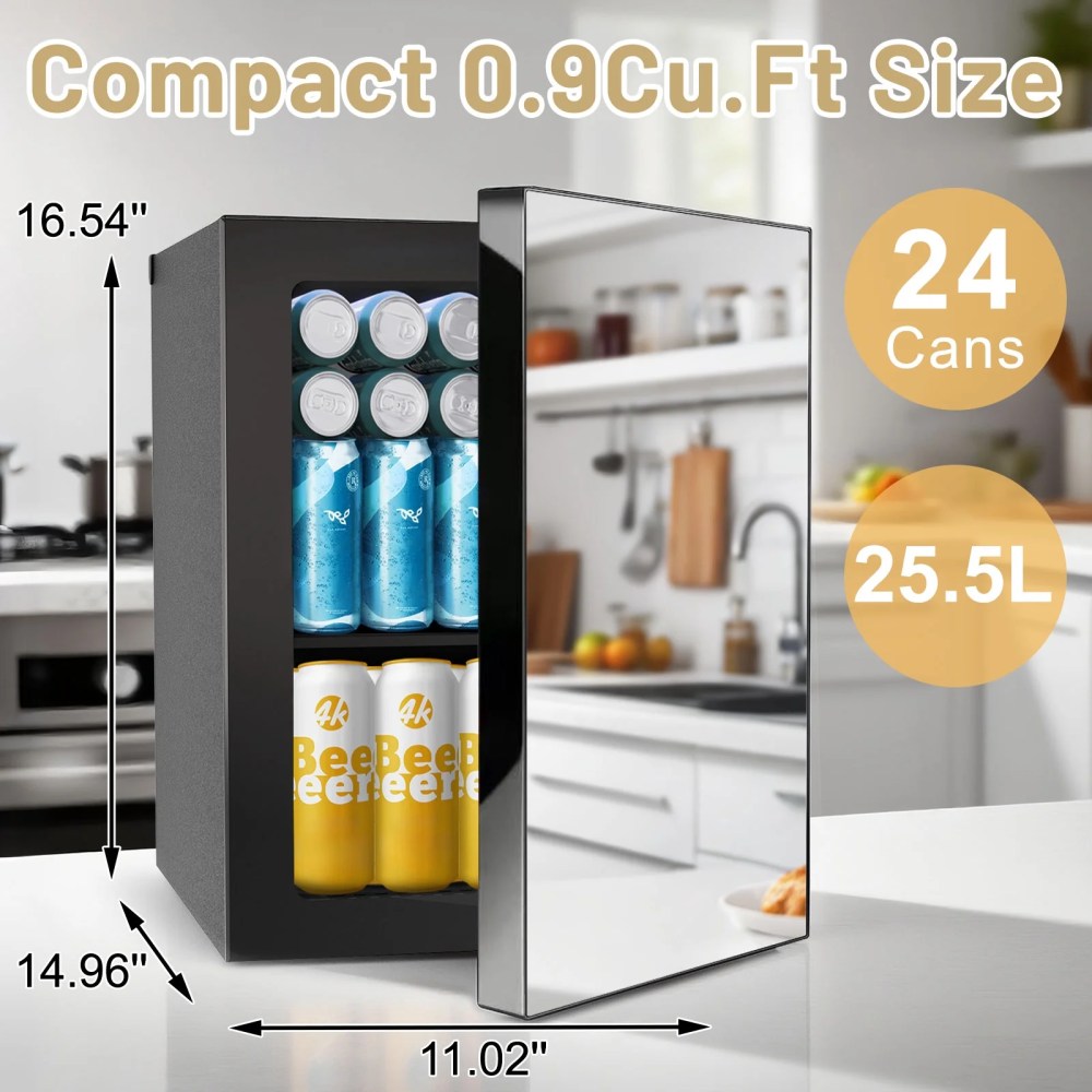 24Can/0.9Cu Mini Refrigerator and Personal Beauty Cooler,Compact Beverage Fridge with Mirror for Beer, Wine - Image 7