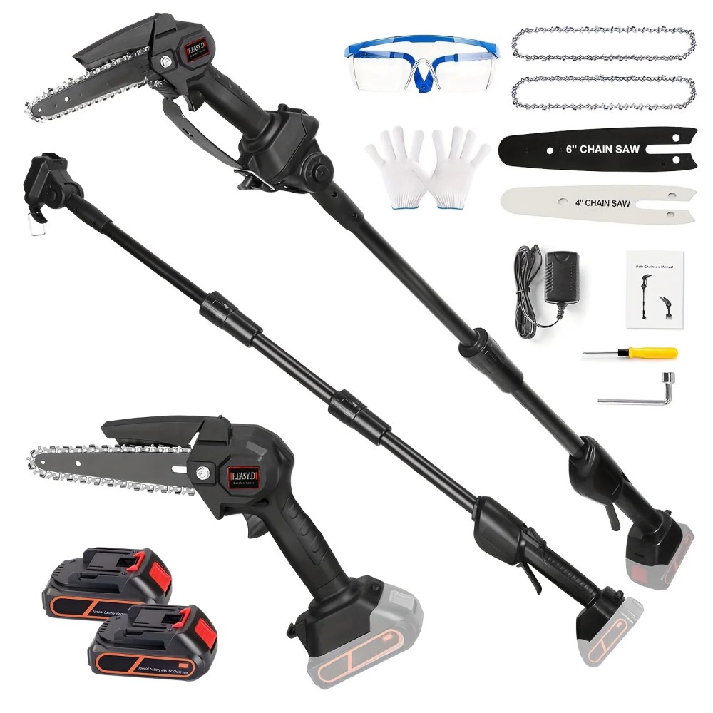 2-in-1 Cordless Pole Saw,4 & 6 inch Electric Pole Chainsaw with 24V 2x1.5Ah Batteries,Pole Saw for Tree Trimming,Wood Cutting