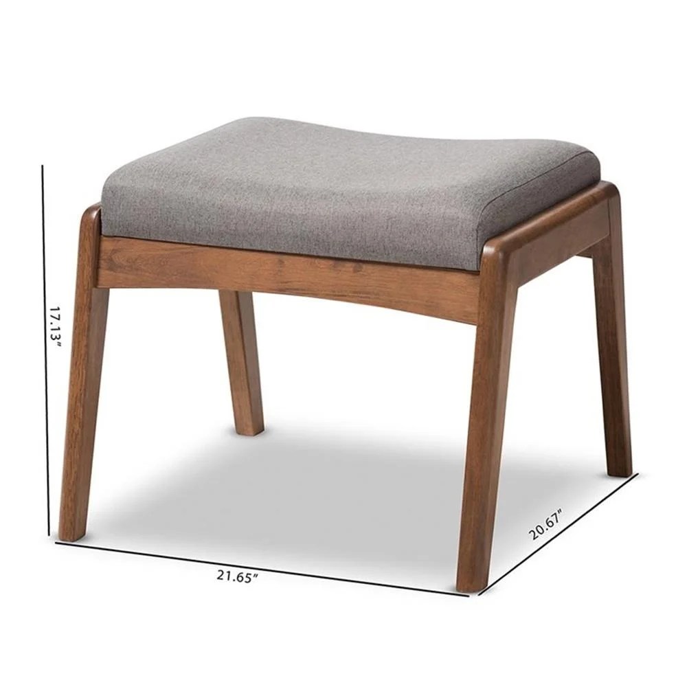 Baxton Studio Roxy Mid-Century Modern Walnut Wood Finishing and Grey Fabric Upholstered Ottoman - Image 2