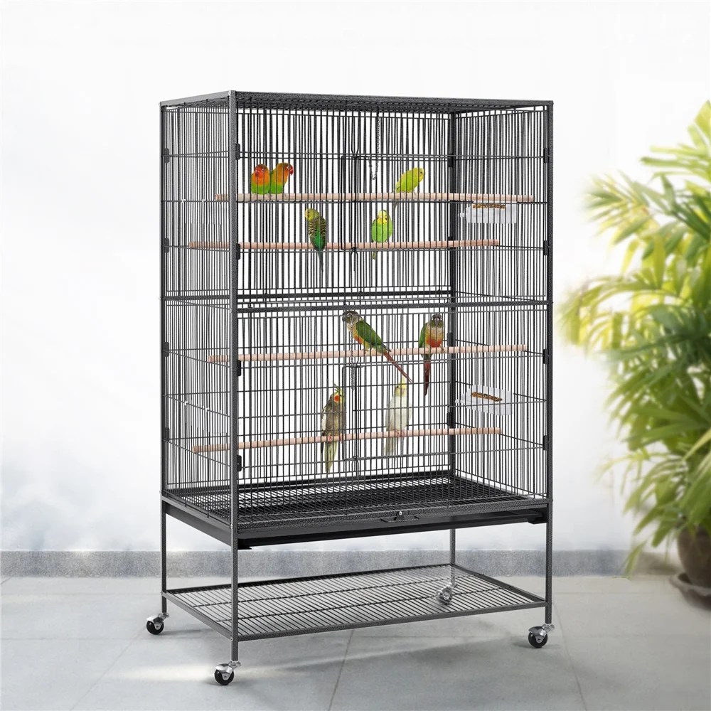 Alden Design 60.5" H Extra-Large Wrought Iron Parrot Cage Bird Cage with Stand, Black