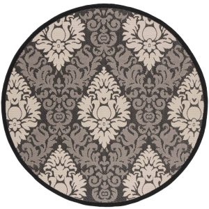 Safavieh Courtyard Jessie Damask Indoor/Outdoor Area Rug, Black/Sand, 6'7" x 6'7" Round