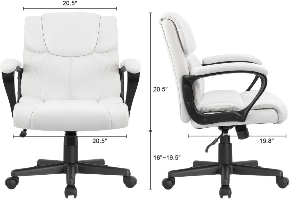 Vineego Mid Back Office Desk Chair PU Leather Executive Chair Adjustable Business Manager's Chair Ergonomic Swivel Computer Chair with Lumbar Support and Armrest,White - Image 2