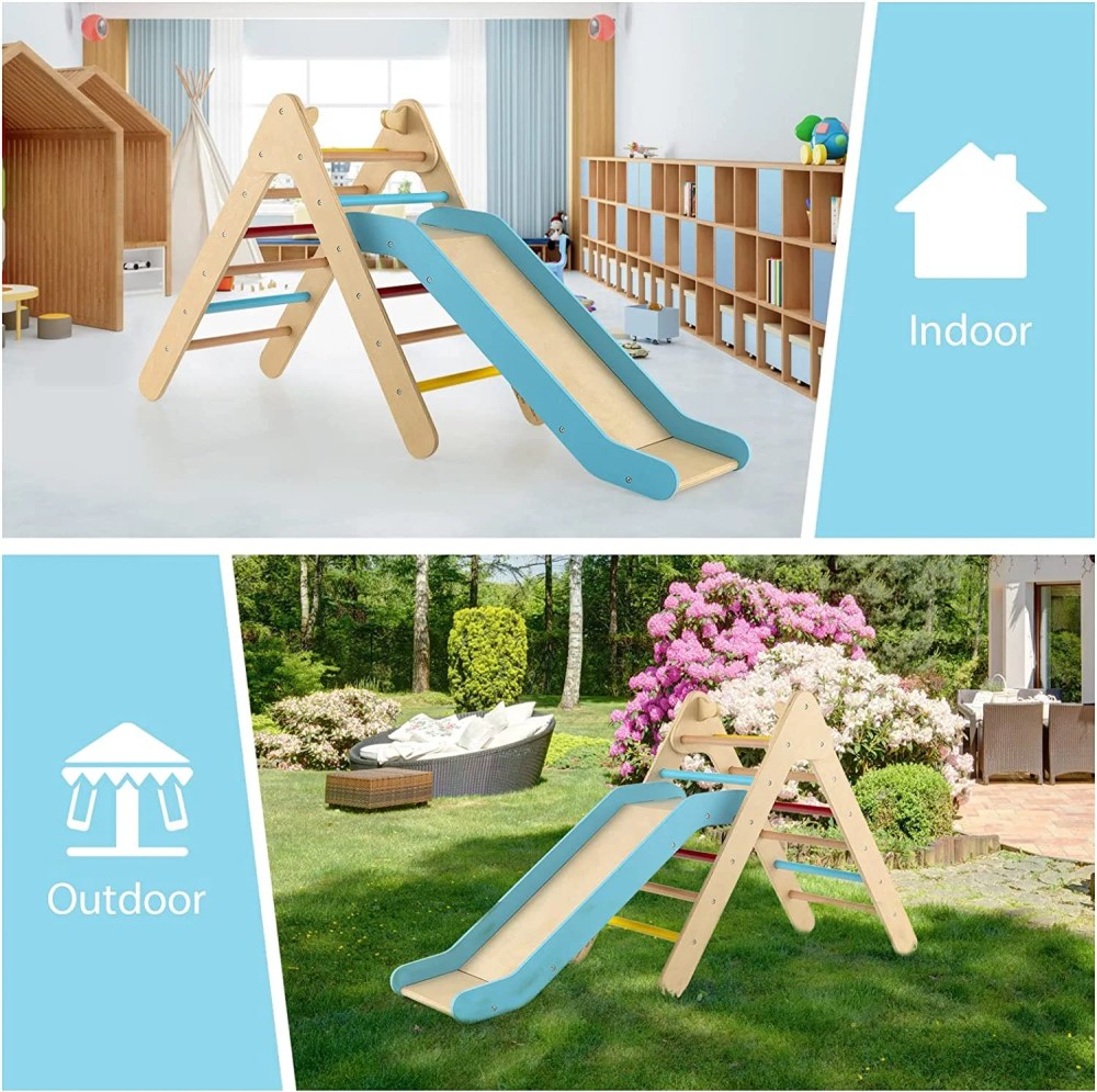 OLAKIDS Climbing Toys for Toddlers, 2 in 1 Montessori Kids Wood Triangle Climber with Ramp Ladder Slide for Gym Playground, Indoor Outdoor Climbing Toy Baby Play Structure Activity Set for Boys Girl - Image 8