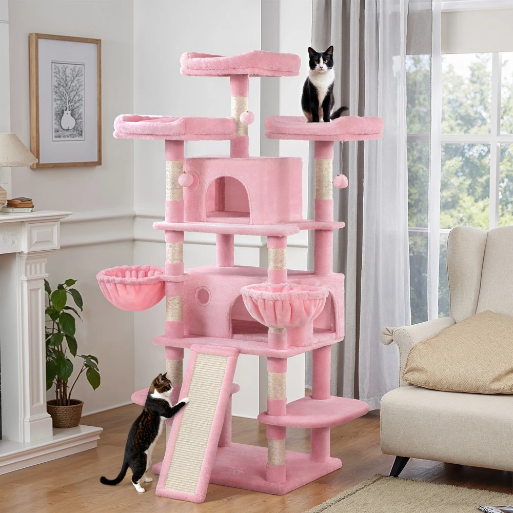 Einfach 68" X-Large Cat Tree and Tower with Condo Houses, Scratching Board & Posts for Indoor Cat, Pink