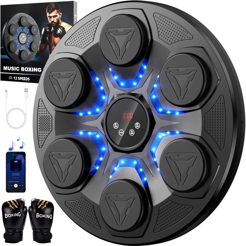Music Boxing Machine For Adults Kids, Interactive Music Punching Machine with Gloves 12 Modes Upgrade