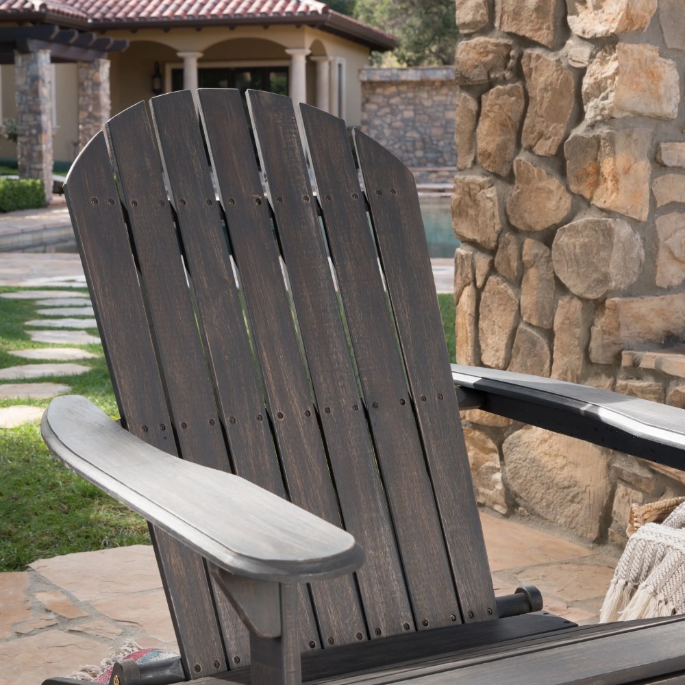 Ariel Outdoor Acacia Wood Adirondack Rocking Chair, Dark Grey - Image 3