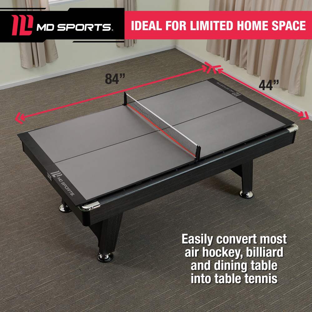 7-ft Table Tennis Conversion Top, 9mm Playfield, Net Included, Gray, and 4 Piece Top Folds for Storage by MD Sports - Image 2