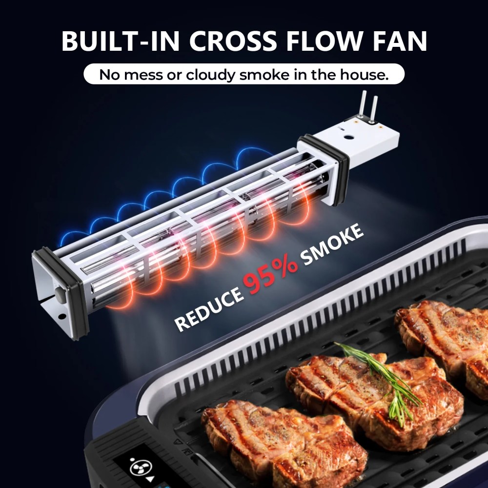 Smokeless Electric Indoor Grill & Griddle CUSIMAX-Portable Korean BBQ with Turbo Smoke Extraction,Nonstick Removable Grill and Griddle Plates - Image 5