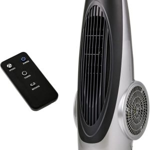 OVENTE Oscillating Tower Fan with Remote Control,  3-Speed LCD Panel & 8H Timer,  30.5" Quiet & Bladeless Indoor Standing Floor Fan,  Blows Cold Air for Home,  Bedroom,  Living Room or Office,  Silver