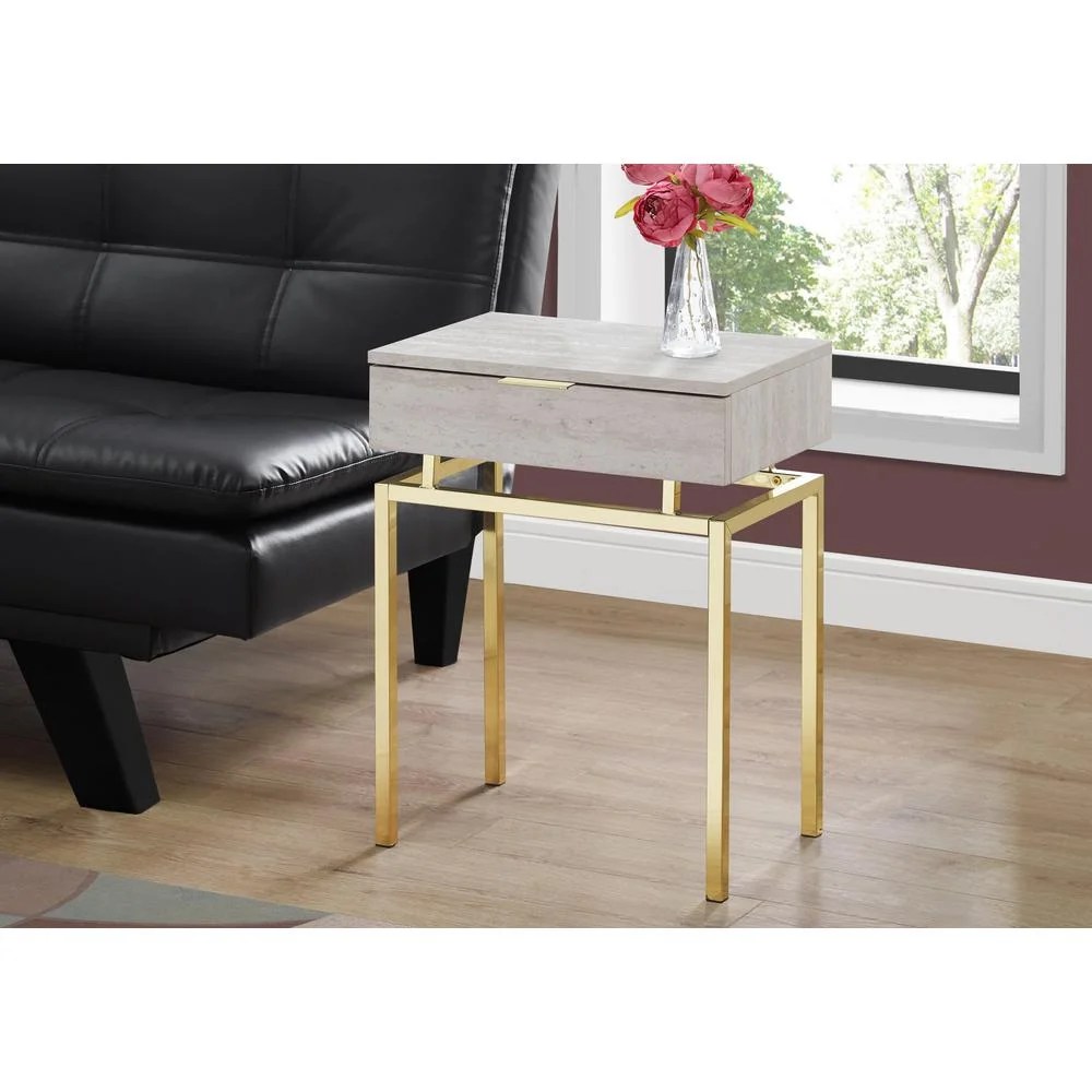 Accent Table Side End Nightstand Lamp Bedroom Metal Beige Marble Look - Image 5