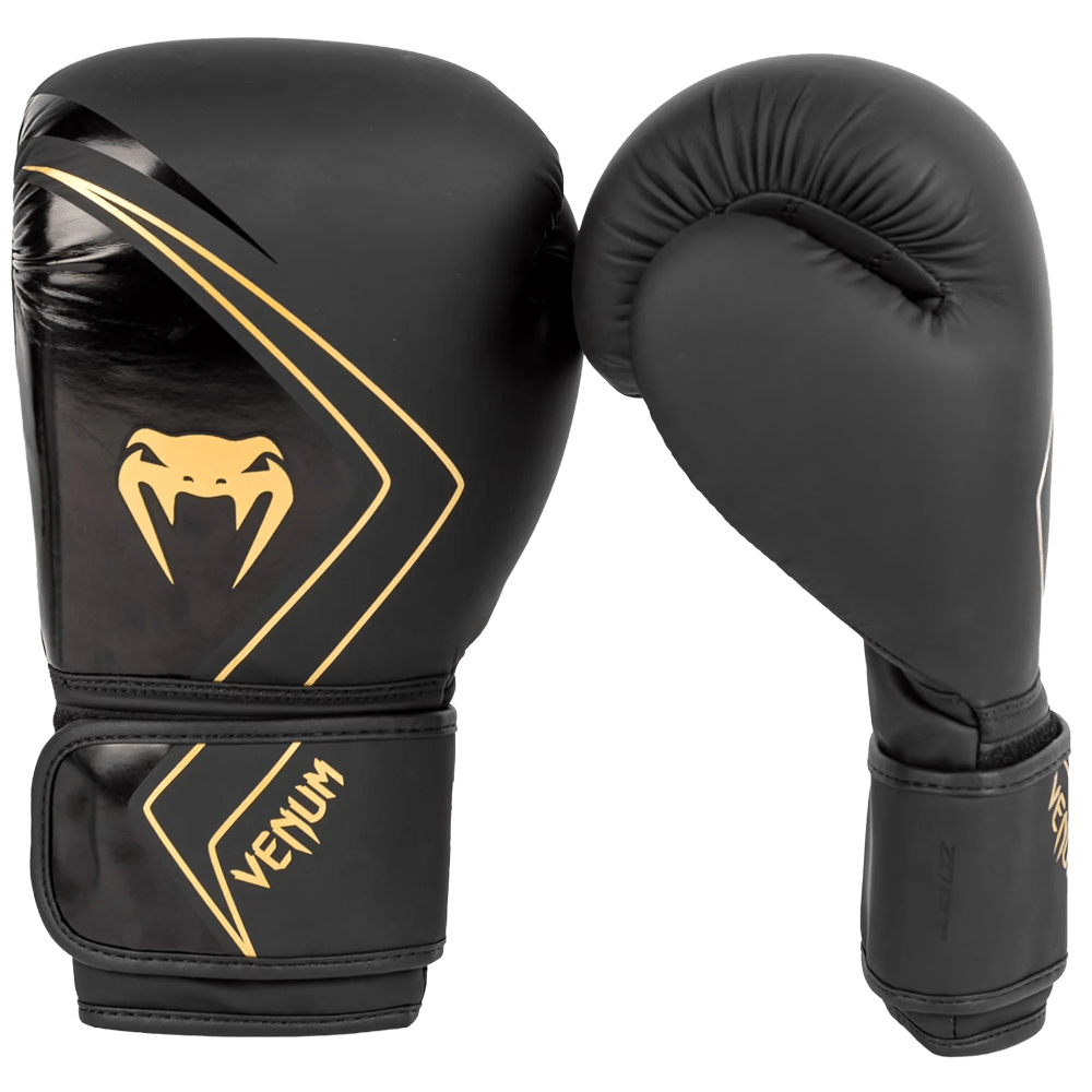 Venum PU Contender 2.0 Boxing Gloves - Black/Gold - 12oz - Unisex - Sparring and Bag Training