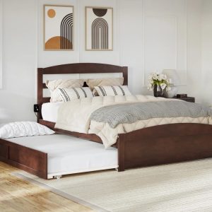 AFI Warren Full Wood Platform Bed with Headboard Footboard & Twin Trundle,Walnut