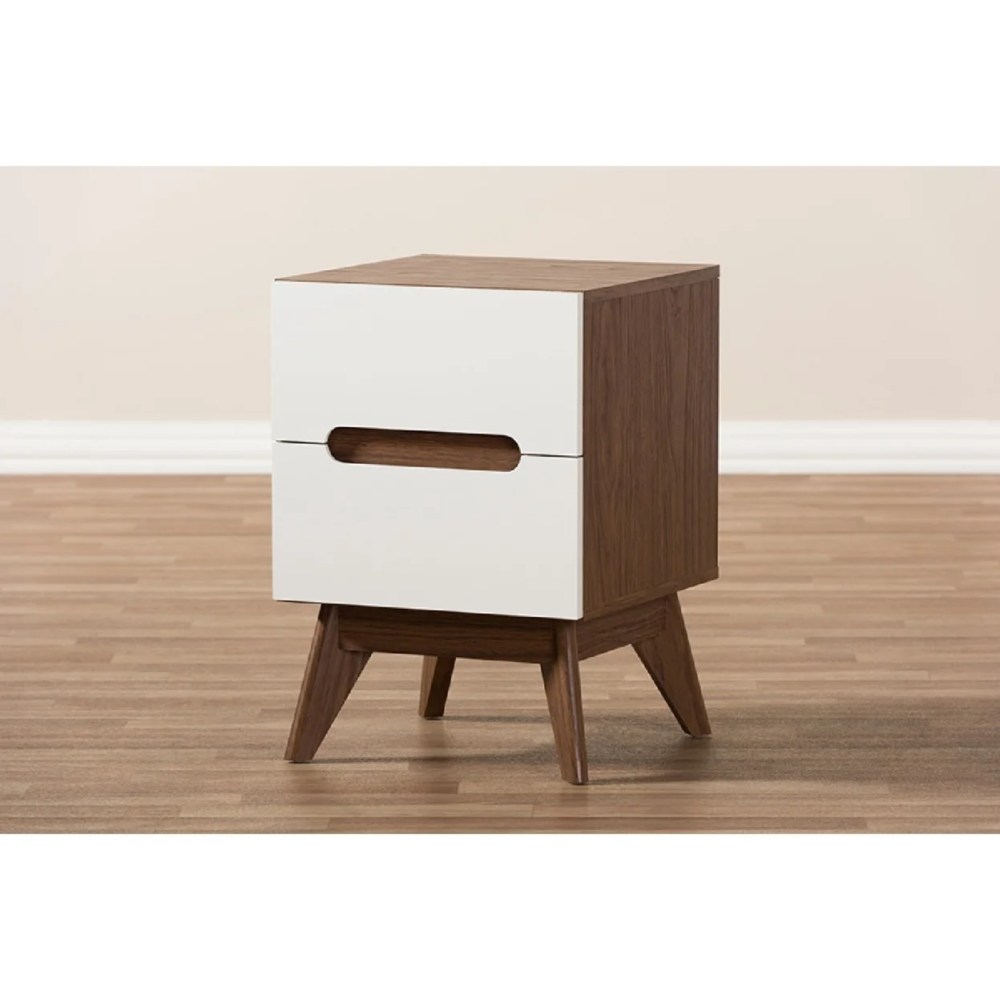 Baxton Studio Calypso Mid-Century Modern White and Walnut Wood 3-Drawer Storage Nightstand - Image 7