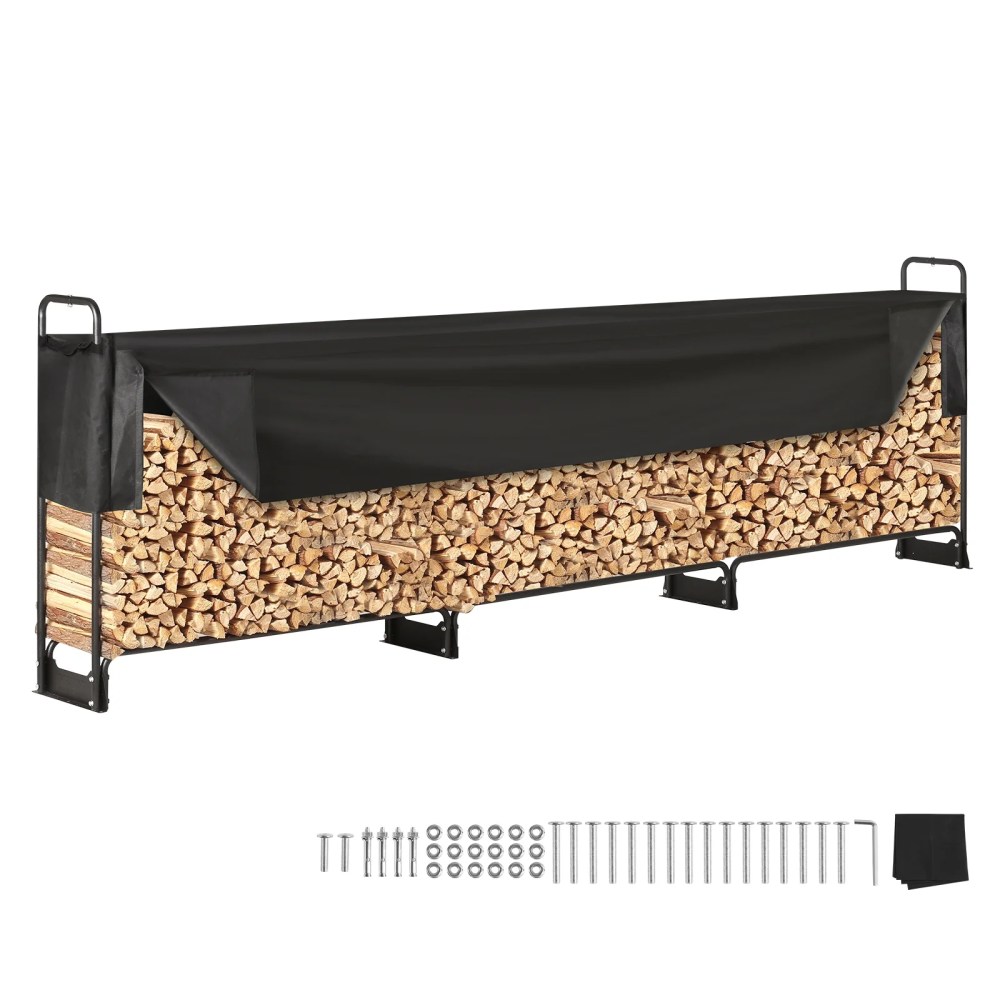 VEVOR 12.7 ft Outdoor Firewood Rack with Cover Firewood Holder 152"x14.2"x46.1"