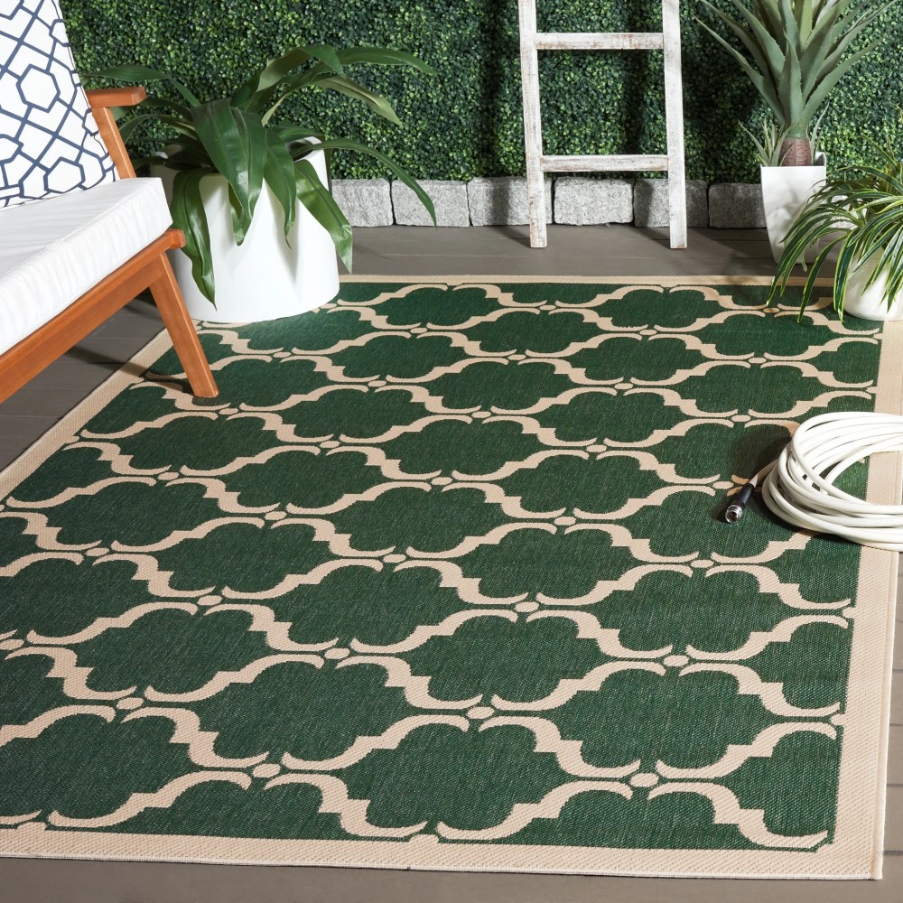 SAFAVIEH Courtyard Estelle Geometric Indoor/Outdoor Area Rug, Dark Green/Beige, 8" x 11" - Image 8