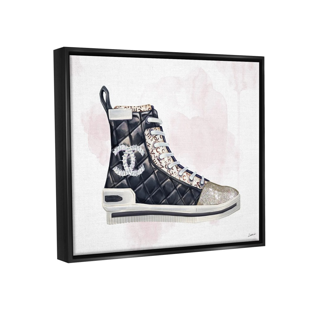 Stupell Industries Glam Fashion Quilted Sneaker Designer Style Jet Black Framed Floating Canvas Wall Art, 1620, by Ziwei Li - Image 3